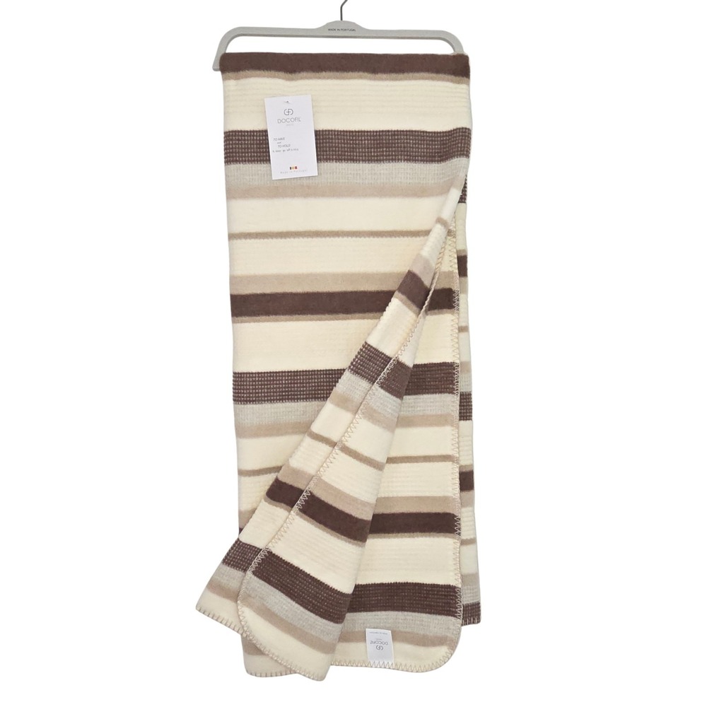 Docofil Striped Throw Blanket Ivory Brown Cotton Blend 51x67 Made in Portugal